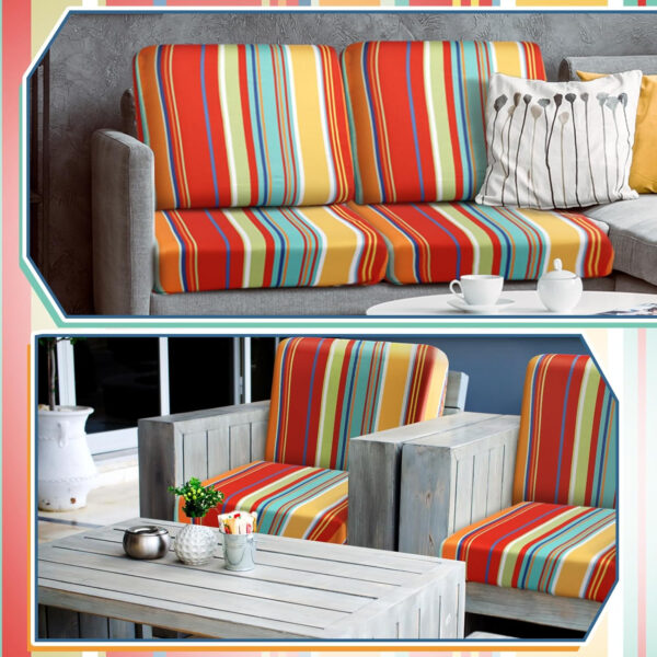 Geyoga 8 Pcs Patio Stretch Sofa Cushion Covers Outdoor Cushion Covers Replacement Waterproof Patio Furniture Couch Slipcovers Washable Chair Seat Soft Flexibility Protector, Rainbow Stripes Style