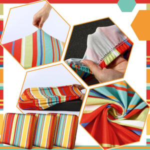 Geyoga 8 Pcs Patio Stretch Sofa Cushion Covers Outdoor Cushion Covers Replacement Waterproof Patio Furniture Couch Slipcovers Washable Chair Seat Soft Flexibility Protector, Rainbow Stripes Style