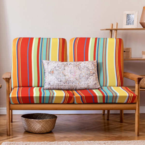 Geyoga 8 Pcs Patio Stretch Sofa Cushion Covers Outdoor Cushion Covers Replacement Waterproof Patio Furniture Couch Slipcovers Washable Chair Seat Soft Flexibility Protector, Rainbow Stripes Style