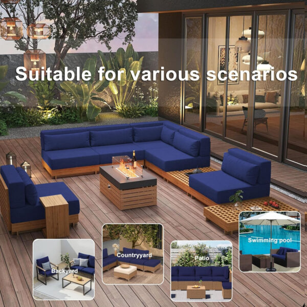 8Pcs Patio Outdoor Cushion Covers Replacement Waterproof Cushion Covers Protector for Pets Washable Stretch Sofa Couch Slipcovers Set Furniture (Cover Only) (Black)