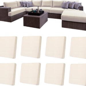 8Pcs Patio Outdoor Cushion Covers Replacement Waterproof Cushion Covers Protector for Pets Washable Stretch Sofa Couch Slipcovers Set Furniture (Cover Only) (Black)