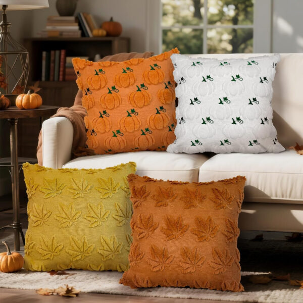 MEHOFOND Fall Pillow Covers 18x18 Set of 2 Pumpkin Decorations Autumn Soft Plush Faux Fur Throw Pillow Cases 3D Embroidered Thanksgiving Harvest Cushion Case for Sofa Bedroom Living Room Home Decor