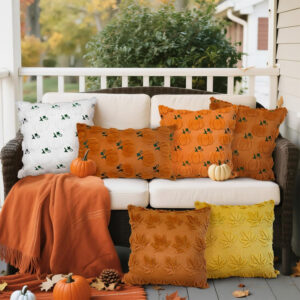 MEHOFOND Fall Pillow Covers 18x18 Set of 2 Pumpkin Decorations Autumn Soft Plush Faux Fur Throw Pillow Cases 3D Embroidered Thanksgiving Harvest Cushion Case for Sofa Bedroom Living Room Home Decor