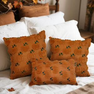 MEHOFOND Fall Pillow Covers 18x18 Set of 2 Pumpkin Decorations Autumn Soft Plush Faux Fur Throw Pillow Cases 3D Embroidered Thanksgiving Harvest Cushion Case for Sofa Bedroom Living Room Home Decor