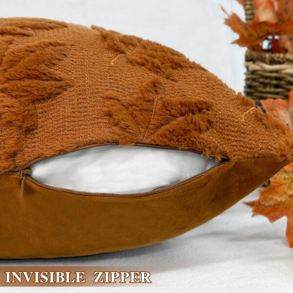 MEHOFOND Fall Pillow Covers 18x18 Set of 2 Pumpkin Decorations Autumn Soft Plush Faux Fur Throw Pillow Cases 3D Embroidered Thanksgiving Harvest Cushion Case for Sofa Bedroom Living Room Home Decor