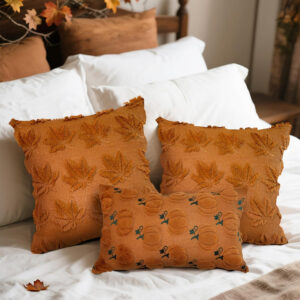 MEHOFOND Fall Pillow Covers 18x18 Set of 2 Pumpkin Decorations Autumn Soft Plush Faux Fur Throw Pillow Cases 3D Embroidered Thanksgiving Harvest Cushion Case for Sofa Bedroom Living Room Home Decor