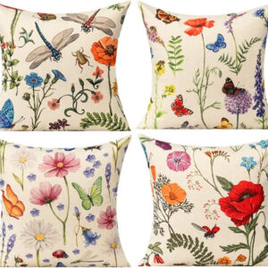 6888b0b95077c07464df963646e297b0ed087a328b5daf2b0e658.jpg All Smiles Outdoor Patio Throw Pillow Covers 18x18 Set of 4 Spring Summer Garden Flowers Farmhouse Décor Outside Furniture Bench Chair Decorative Cushion Cases for Swing Deep Seat Bed Couch Sofa