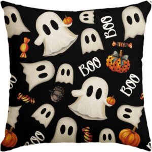 AVOIN colorlife Halloween Pumpkin Ghost Throw Pillow Cover, 18 x 18 Inch Holiday Farmhouse Candy Black Cushion Case Decoration for Sofa Couch