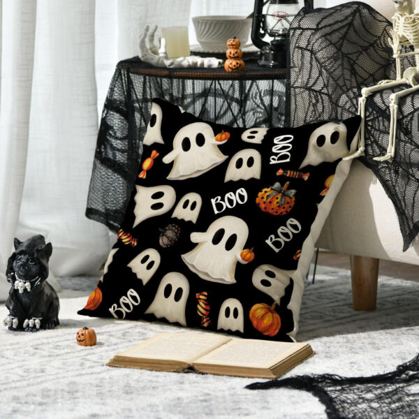 AVOIN colorlife Halloween Pumpkin Ghost Throw Pillow Cover, 18 x 18 Inch Holiday Farmhouse Candy Black Cushion Case Decoration for Sofa Couch