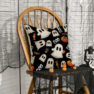 AVOIN colorlife Halloween Pumpkin Ghost Throw Pillow Cover, 18 x 18 Inch Holiday Farmhouse Candy Black Cushion Case Decoration for Sofa Couch
