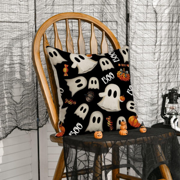 AVOIN colorlife Halloween Pumpkin Ghost Throw Pillow Cover, 18 x 18 Inch Holiday Farmhouse Candy Black Cushion Case Decoration for Sofa Couch