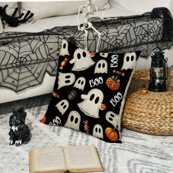 AVOIN colorlife Halloween Pumpkin Ghost Throw Pillow Cover, 18 x 18 Inch Holiday Farmhouse Candy Black Cushion Case Decoration for Sofa Couch