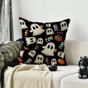 AVOIN colorlife Halloween Pumpkin Ghost Throw Pillow Cover, 18 x 18 Inch Holiday Farmhouse Candy Black Cushion Case Decoration for Sofa Couch