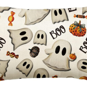 AVOIN colorlife Halloween Pumpkin Ghost Throw Pillow Cover, 18 x 18 Inch Holiday Farmhouse Candy Black Cushion Case Decoration for Sofa Couch