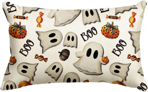 AVOIN colorlife Halloween Pumpkin Ghost Throw Pillow Cover, 18 x 18 Inch Holiday Farmhouse Candy Black Cushion Case Decoration for Sofa Couch