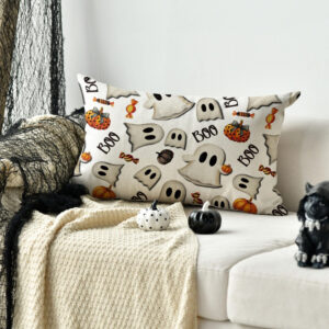 AVOIN colorlife Halloween Pumpkin Ghost Throw Pillow Cover, 18 x 18 Inch Holiday Farmhouse Candy Black Cushion Case Decoration for Sofa Couch