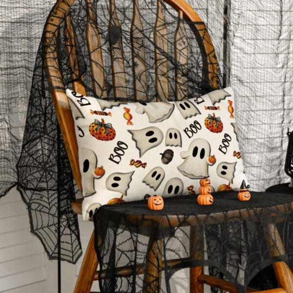 AVOIN colorlife Halloween Pumpkin Ghost Throw Pillow Cover, 18 x 18 Inch Holiday Farmhouse Candy Black Cushion Case Decoration for Sofa Couch