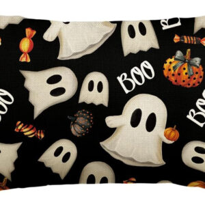 AVOIN colorlife Halloween Pumpkin Ghost Throw Pillow Cover, 18 x 18 Inch Holiday Farmhouse Candy Black Cushion Case Decoration for Sofa Couch