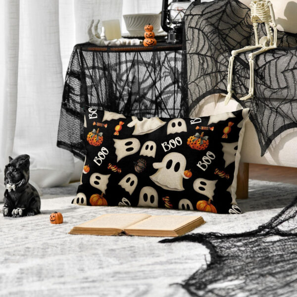 AVOIN colorlife Halloween Pumpkin Ghost Throw Pillow Cover, 18 x 18 Inch Holiday Farmhouse Candy Black Cushion Case Decoration for Sofa Couch