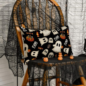 AVOIN colorlife Halloween Pumpkin Ghost Throw Pillow Cover, 18 x 18 Inch Holiday Farmhouse Candy Black Cushion Case Decoration for Sofa Couch