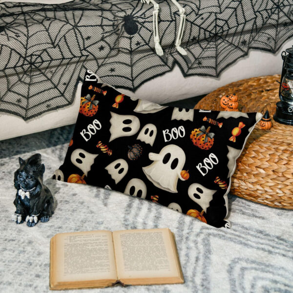 AVOIN colorlife Halloween Pumpkin Ghost Throw Pillow Cover, 18 x 18 Inch Holiday Farmhouse Candy Black Cushion Case Decoration for Sofa Couch