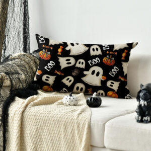 AVOIN colorlife Halloween Pumpkin Ghost Throw Pillow Cover, 18 x 18 Inch Holiday Farmhouse Candy Black Cushion Case Decoration for Sofa Couch