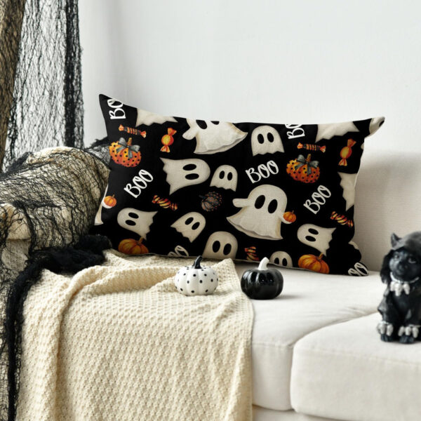 AVOIN colorlife Halloween Pumpkin Ghost Throw Pillow Cover, 18 x 18 Inch Holiday Farmhouse Candy Black Cushion Case Decoration for Sofa Couch