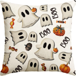 AVOIN colorlife Halloween Pumpkin Ghost Throw Pillow Cover, 18 x 18 Inch Holiday Farmhouse Candy Black Cushion Case Decoration for Sofa Couch