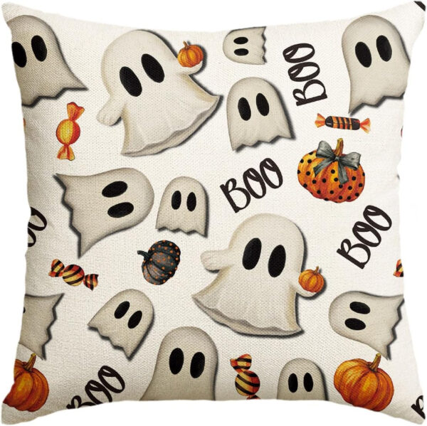 AVOIN colorlife Halloween Pumpkin Ghost Throw Pillow Cover, 18 x 18 Inch Holiday Farmhouse Candy Black Cushion Case Decoration for Sofa Couch