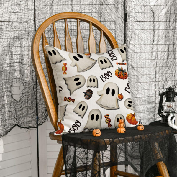 AVOIN colorlife Halloween Pumpkin Ghost Throw Pillow Cover, 18 x 18 Inch Holiday Farmhouse Candy Black Cushion Case Decoration for Sofa Couch