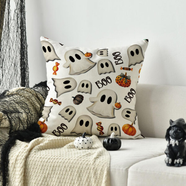 AVOIN colorlife Halloween Pumpkin Ghost Throw Pillow Cover, 18 x 18 Inch Holiday Farmhouse Candy Black Cushion Case Decoration for Sofa Couch