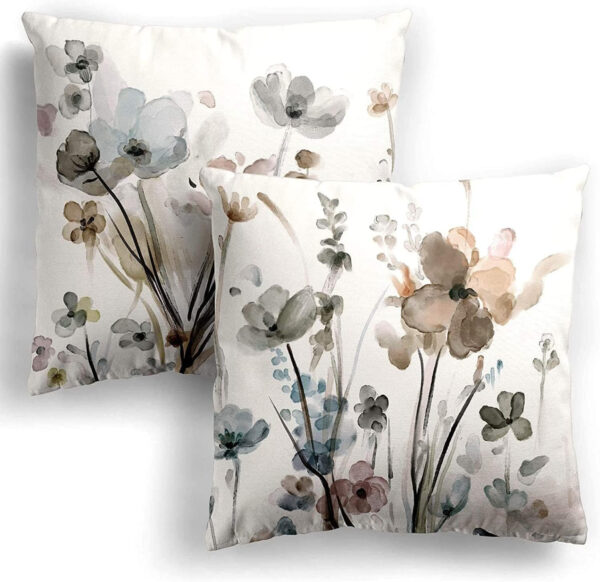 6888b2515e316e6d8e5ffb9a036855cdfbfb8f2d8e7e5504bf2a6.jpg KKVEE Flower Throw Pillow Covers 18x18 Set of 2, Flowers Pillow Cushion Cases, Modern Decorative Square Pillowcases for Sofa Couch Bedroom Living Room Car
