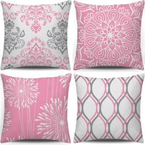 Coliuso Decorative Throw Pillow Covers 18x18 Set of 4, Grey and White Modern Simple Square Pillow Case Cushion Cover for Sofa Couch Farmhouse Outdoor Living Room (Gray and White, 18" x18")