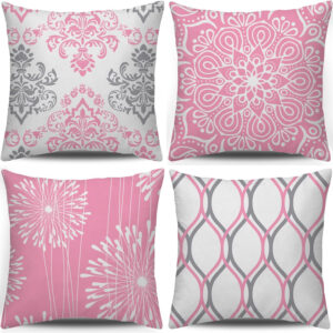 Coliuso Decorative Throw Pillow Covers 18x18 Set of 4, Grey and White Modern Simple Square Pillow Case Cushion Cover for Sofa Couch Farmhouse Outdoor Living Room (Gray and White, 18" x18")