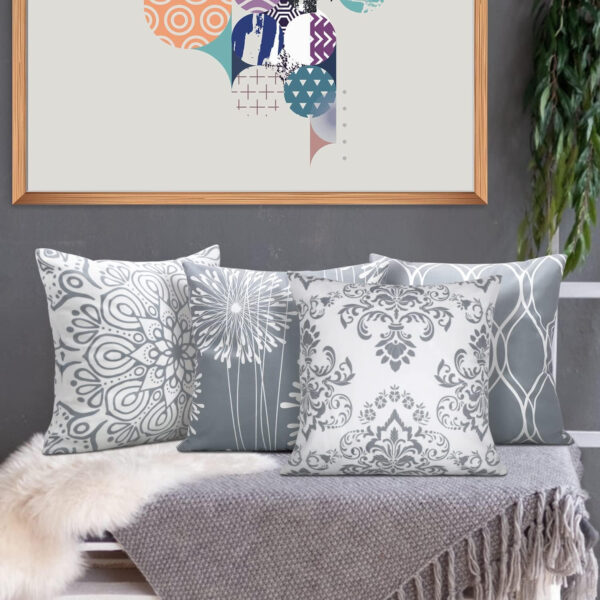 Coliuso Decorative Throw Pillow Covers 18x18 Set of 4, Grey and White Modern Simple Square Pillow Case Cushion Cover for Sofa Couch Farmhouse Outdoor Living Room (Gray and White, 18" x18")