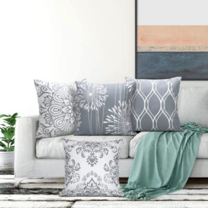 Coliuso Decorative Throw Pillow Covers 18x18 Set of 4, Grey and White Modern Simple Square Pillow Case Cushion Cover for Sofa Couch Farmhouse Outdoor Living Room (Gray and White, 18" x18")