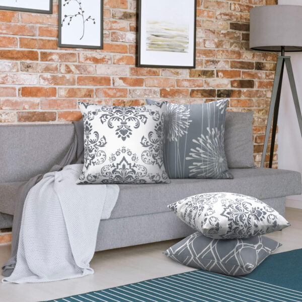 Coliuso Decorative Throw Pillow Covers 18x18 Set of 4, Grey and White Modern Simple Square Pillow Case Cushion Cover for Sofa Couch Farmhouse Outdoor Living Room (Gray and White, 18" x18")