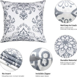 Coliuso Decorative Throw Pillow Covers 18x18 Set of 4, Grey and White Modern Simple Square Pillow Case Cushion Cover for Sofa Couch Farmhouse Outdoor Living Room (Gray and White, 18" x18")