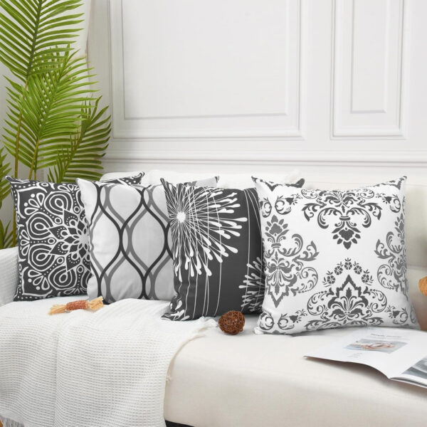 Coliuso Decorative Throw Pillow Covers 18x18 Set of 4, Grey and White Modern Simple Square Pillow Case Cushion Cover for Sofa Couch Farmhouse Outdoor Living Room (Gray and White, 18" x18")