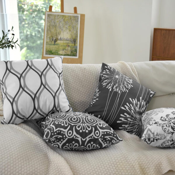 Coliuso Decorative Throw Pillow Covers 18x18 Set of 4, Grey and White Modern Simple Square Pillow Case Cushion Cover for Sofa Couch Farmhouse Outdoor Living Room (Gray and White, 18" x18")