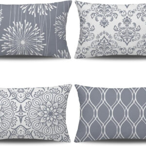 Coliuso Decorative Throw Pillow Covers 18x18 Set of 4, Grey and White Modern Simple Square Pillow Case Cushion Cover for Sofa Couch Farmhouse Outdoor Living Room (Gray and White, 18" x18")