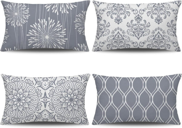 Coliuso Decorative Throw Pillow Covers 18x18 Set of 4, Grey and White Modern Simple Square Pillow Case Cushion Cover for Sofa Couch Farmhouse Outdoor Living Room (Gray and White, 18" x18")