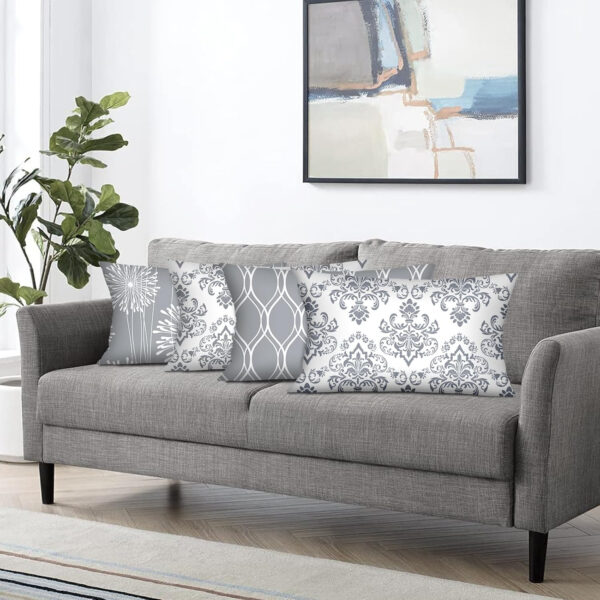 Coliuso Decorative Throw Pillow Covers 18x18 Set of 4, Grey and White Modern Simple Square Pillow Case Cushion Cover for Sofa Couch Farmhouse Outdoor Living Room (Gray and White, 18" x18")