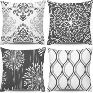 Coliuso Decorative Throw Pillow Covers 18x18 Set of 4, Grey and White Modern Simple Square Pillow Case Cushion Cover for Sofa Couch Farmhouse Outdoor Living Room (Gray and White, 18" x18")