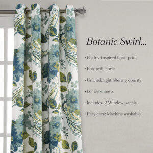 6888cfb5b8ad315c71923a13a83e5b8b8ac04902ad72ba327edff.jpg Lush Decor Floral Paisley Light Filtering Window Curtain Panel Pair, 52"W x 84"L, Blue