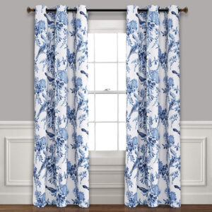 6888d07b3ec9f30835af75ee6b3381f21a993b57046a29acd0f5b.jpg Lush Decor, White and Blue Farmhouse Bird and Flower Insulated Grommet Blackout Window Curtain Panel Pair, 95'' x 38', 95" x 38"