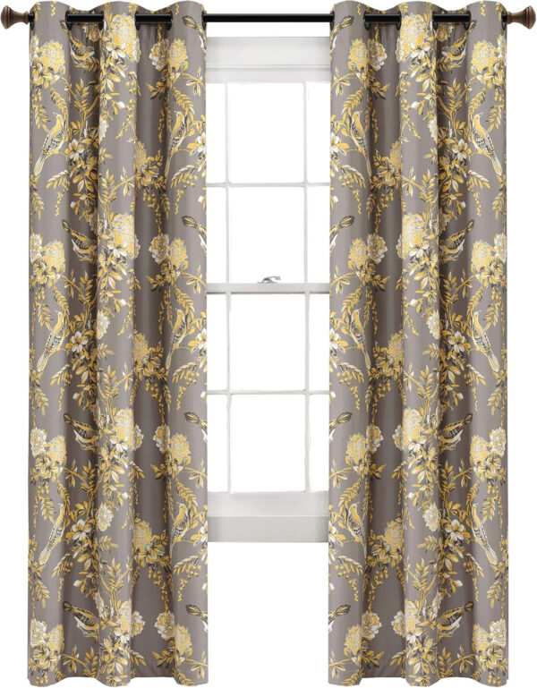 6888d07d7141629f1ec7e53dbe516377f0c44d62ca165cb2f002e.jpg Lush Decor, White and Blue Farmhouse Bird and Flower Insulated Grommet Blackout Window Curtain Panel Pair, 95'' x 38', 95" x 38"