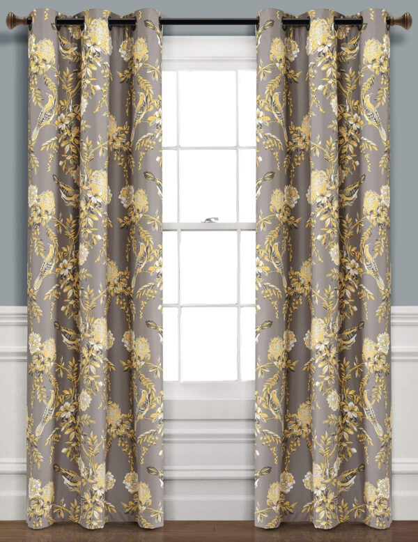6888d083b97109b78c8745bd4b2ac9210ca86787af34d960df3aa.jpg Lush Decor, White and Blue Farmhouse Bird and Flower Insulated Grommet Blackout Window Curtain Panel Pair, 95'' x 38', 95" x 38"
