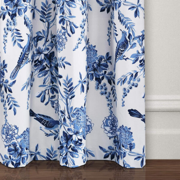 6888d08ff1612cff6cd43daa46f009a27c39cfcb12a5b5f86f38a.jpg Lush Decor, White and Blue Farmhouse Bird and Flower Insulated Grommet Blackout Window Curtain Panel Pair, 95'' x 38', 95" x 38"
