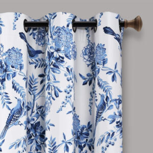 6888d095f04540de3778e69c0a6cd0b41bf5f97b3b1451b56b8d7.jpg Lush Decor, White and Blue Farmhouse Bird and Flower Insulated Grommet Blackout Window Curtain Panel Pair, 95'' x 38', 95" x 38"